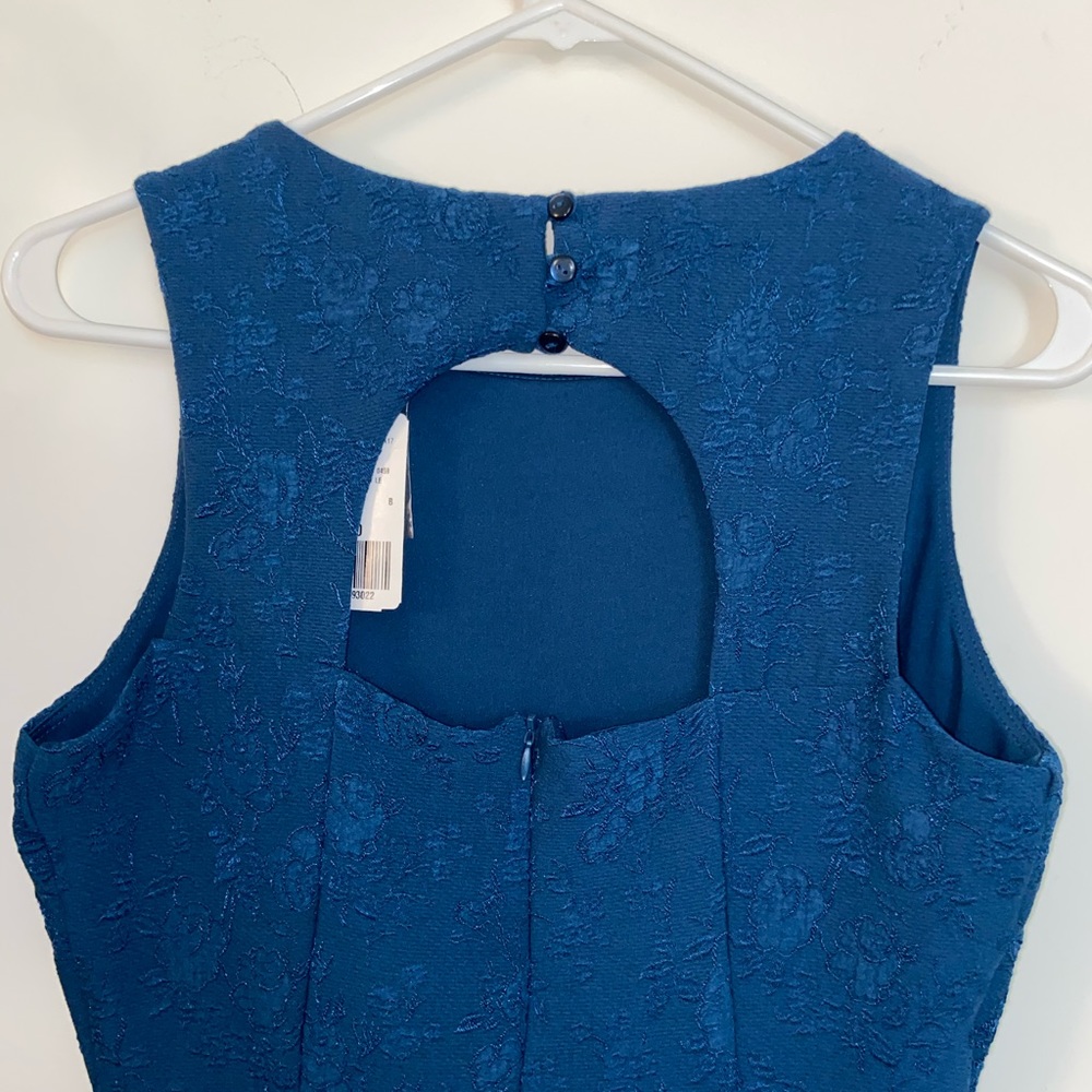 Blue lace a-line dress.